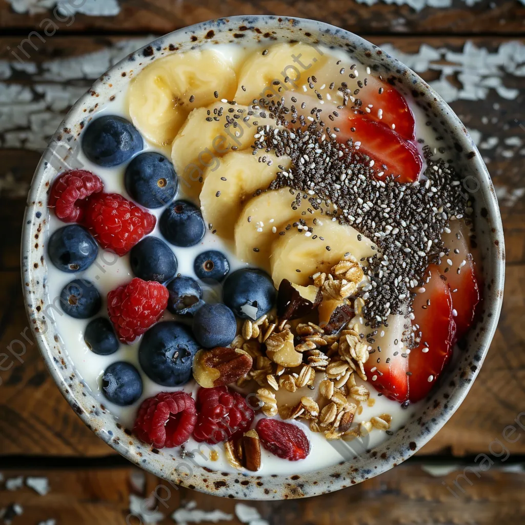 Close-up of a breakfast bowl with fruits and nuts. - Image 4