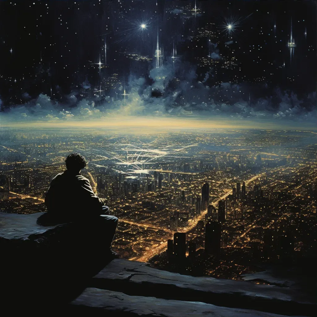 Flat earth cityscape near the edge with cosmic horizon beyond - Image 3