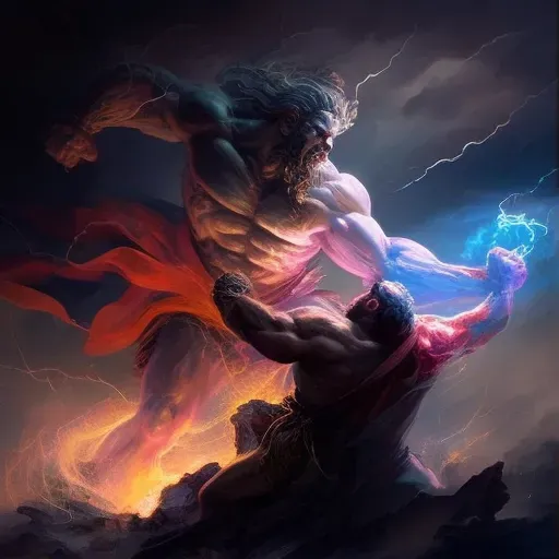 Dramatic image of Zeus battling Titans in Greek mythology - Image 1