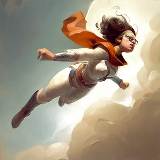 Image of a superheroine rescuing a falling satellite with strength and determination - Image 1