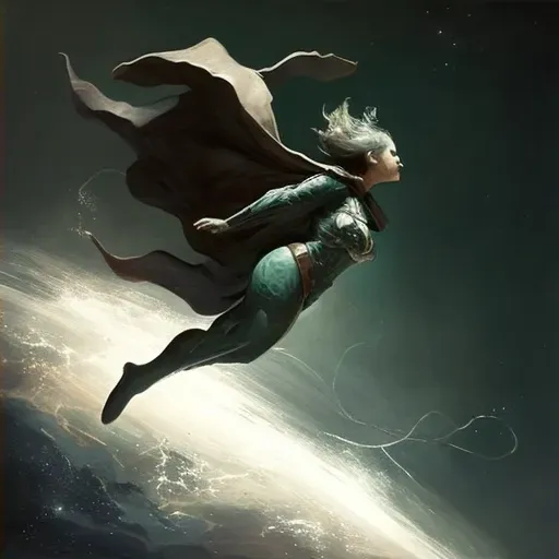 Image of a superheroine rescuing a falling satellite with strength and determination - Image 2