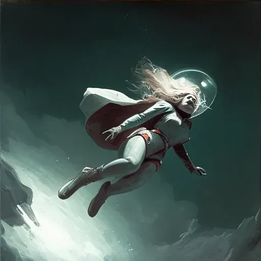 Image of a superheroine rescuing a falling satellite with strength and determination - Image 3