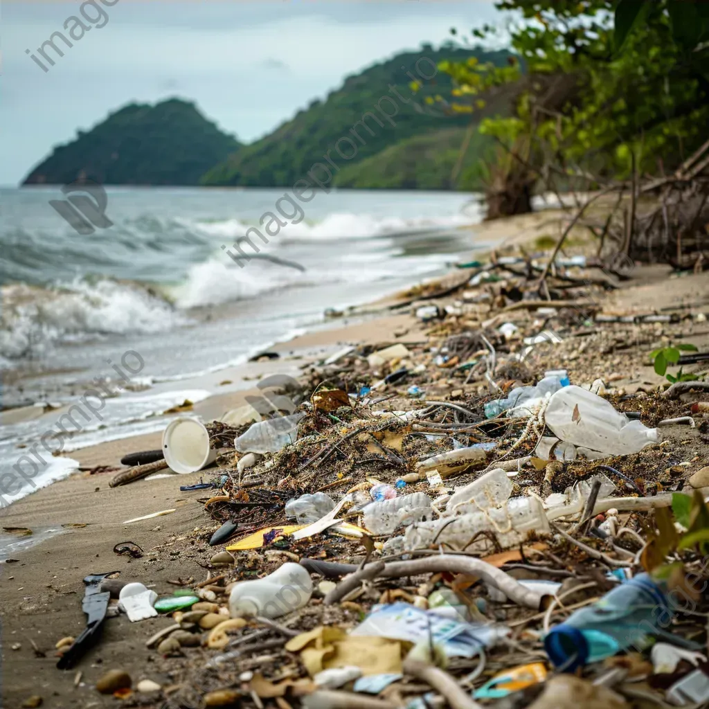 Plastic waste and litter on the beach shore - Image 4