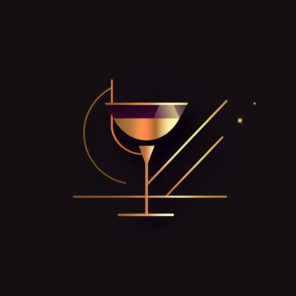 Image of an abstract cocktail bar logo with a stylized cocktail glass icon in purple and gold colors - Image 1