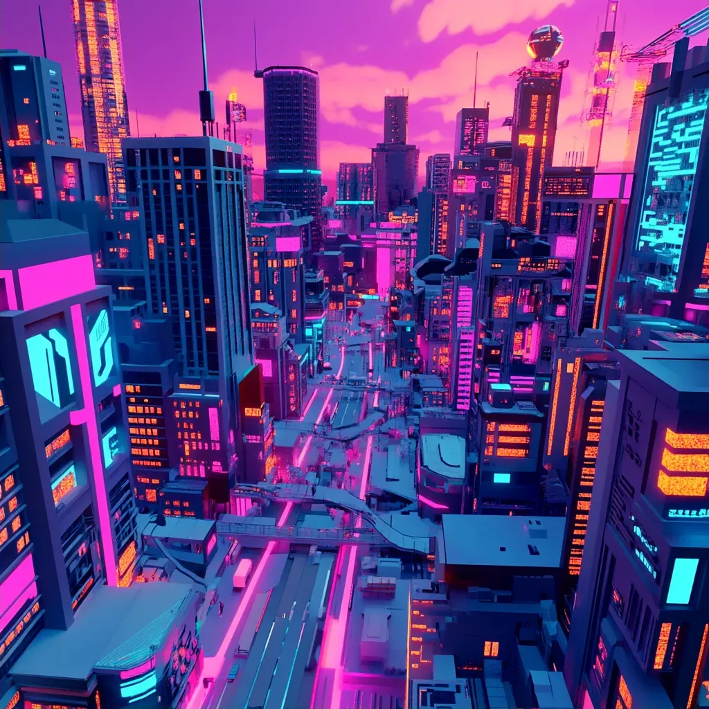 Low poly representation of a futuristic cityscape in neon colors and fluid lines - Image 2