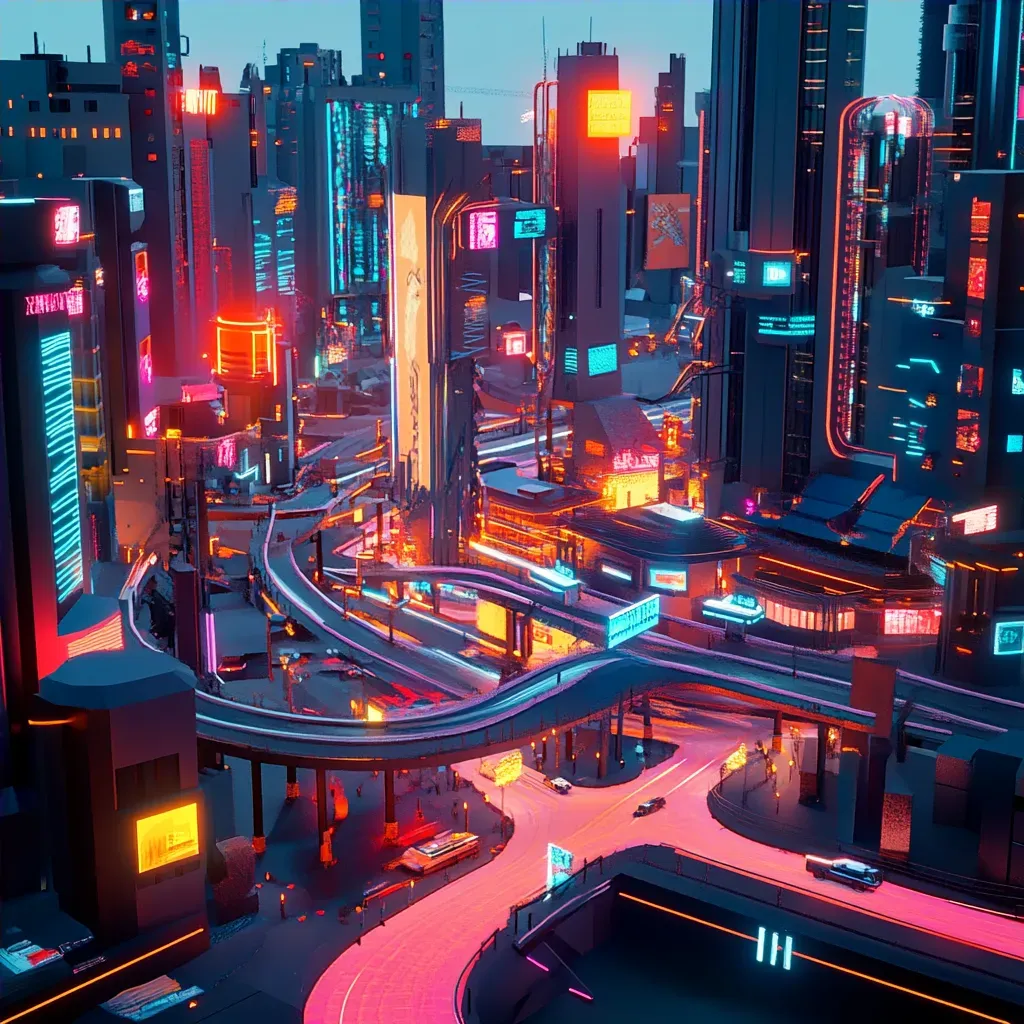 Low poly representation of a futuristic cityscape in neon colors and fluid lines - Image 4