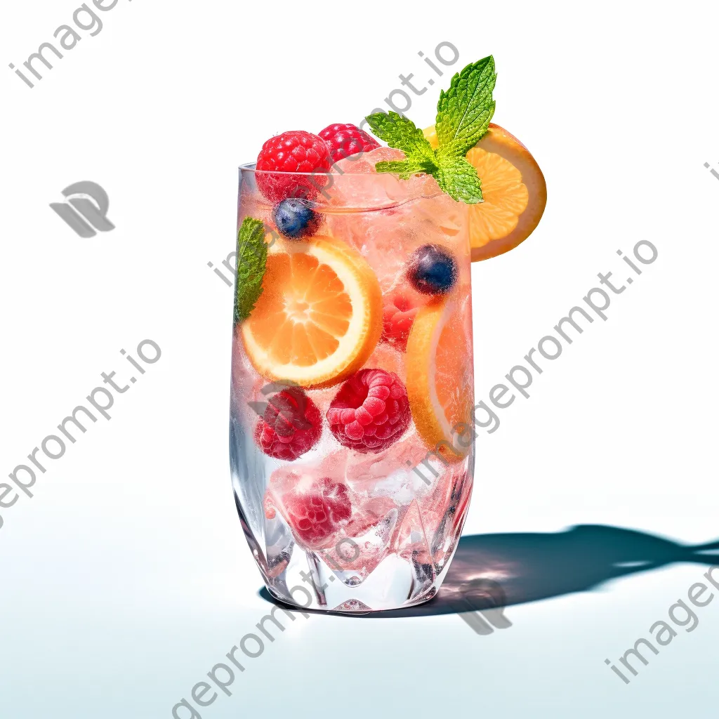 Colorful cocktail glass surrounded by ice and fruit - Image 4