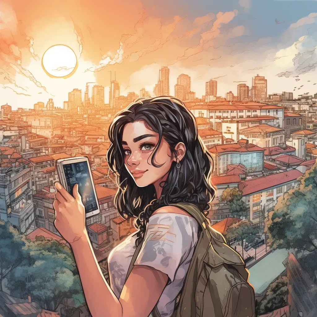 Young woman taking a selfie with picturesque cityscape in the background - Image 2