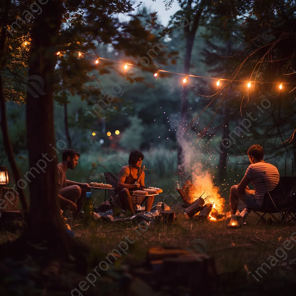 Friends roasting hot dogs by a campfire - Image 3