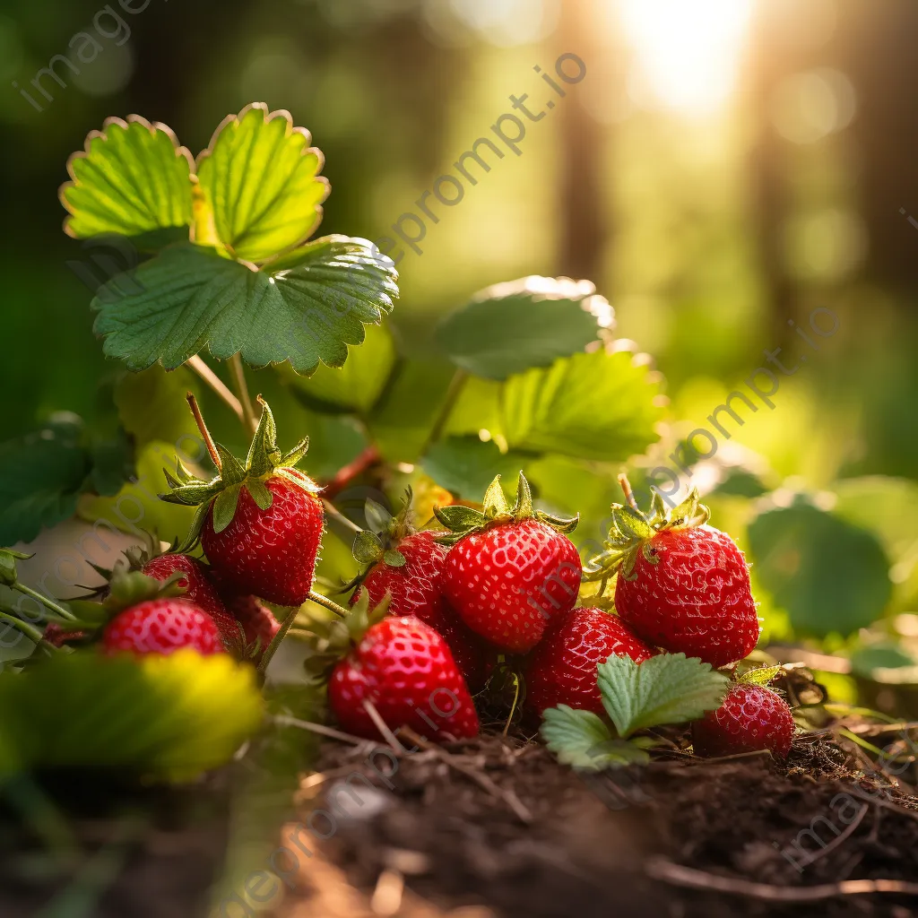 Ripe strawberries nestled in vibrant green leaves - Image 2