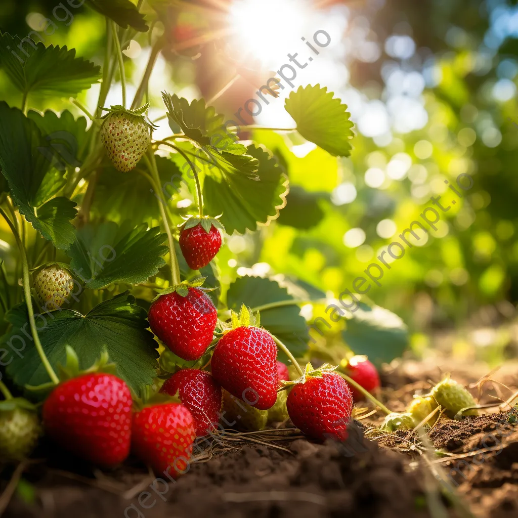 Ripe strawberries nestled in vibrant green leaves - Image 4