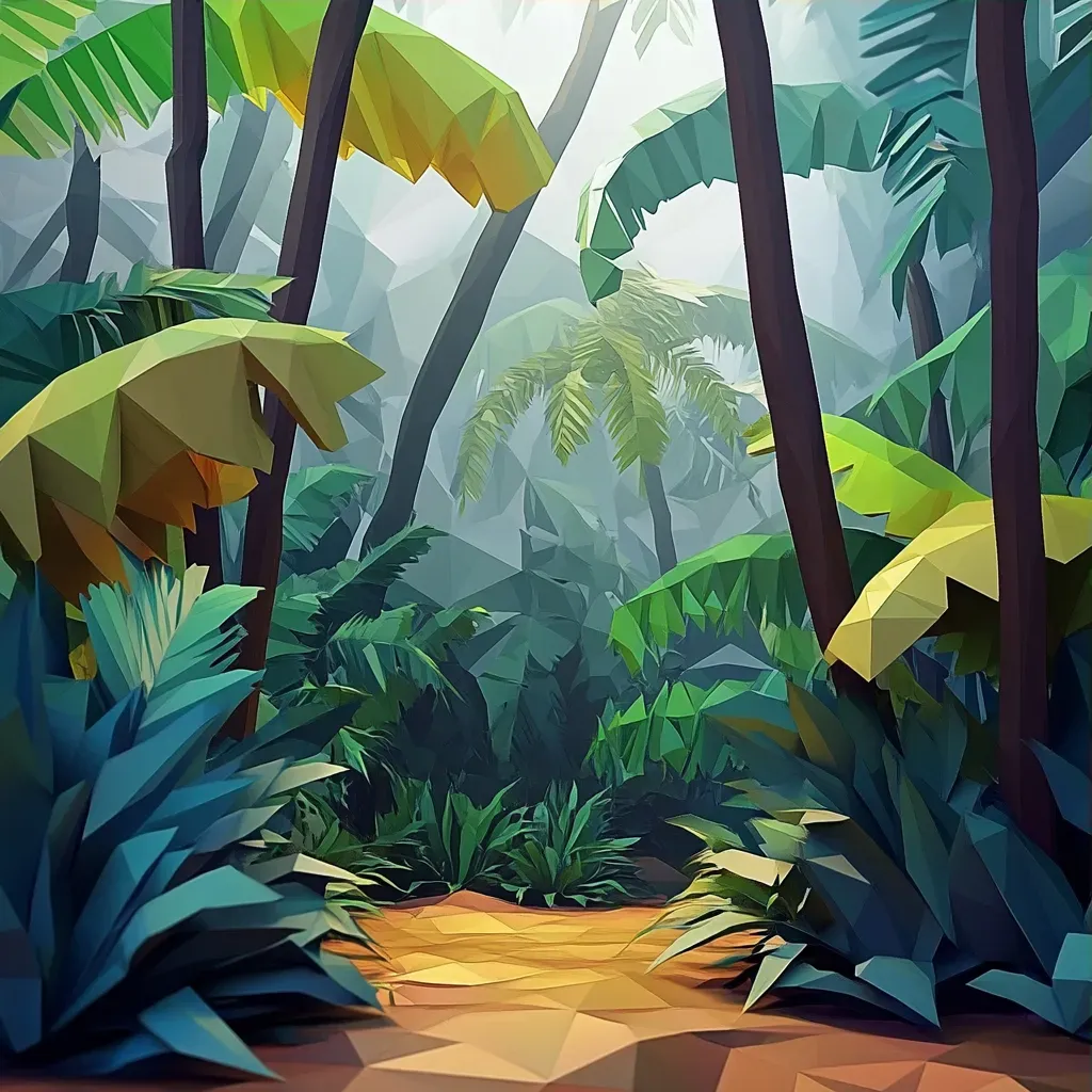 Vibrant low poly rendering of a lush tropical rainforest - Image 3