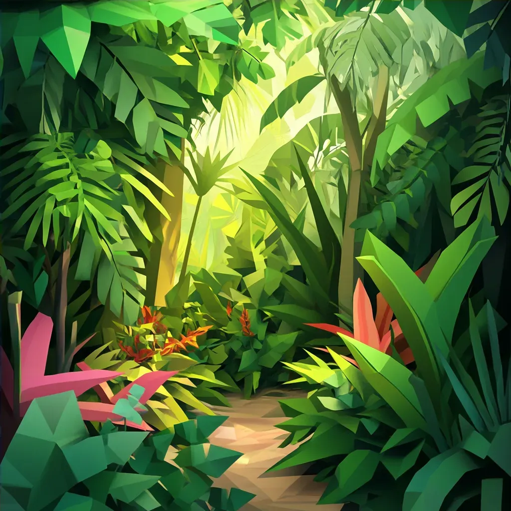 Vibrant low poly rendering of a lush tropical rainforest - Image 4