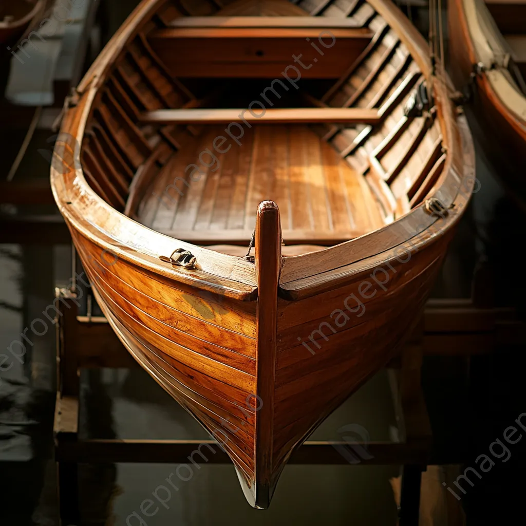 High-angle shot of a wooden boat resting on supports in natural light - Image 2