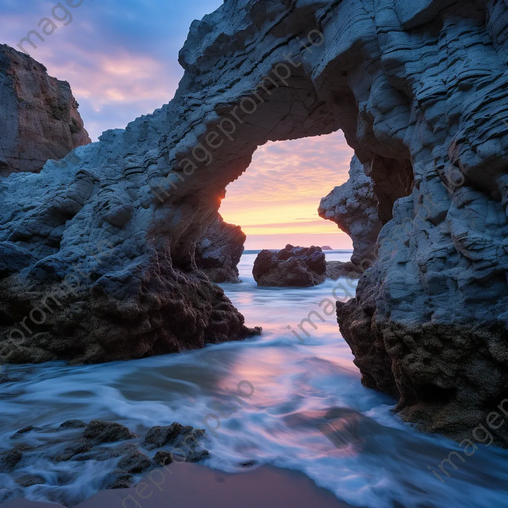 Dusk over coastal caves with calm waters - Image 1