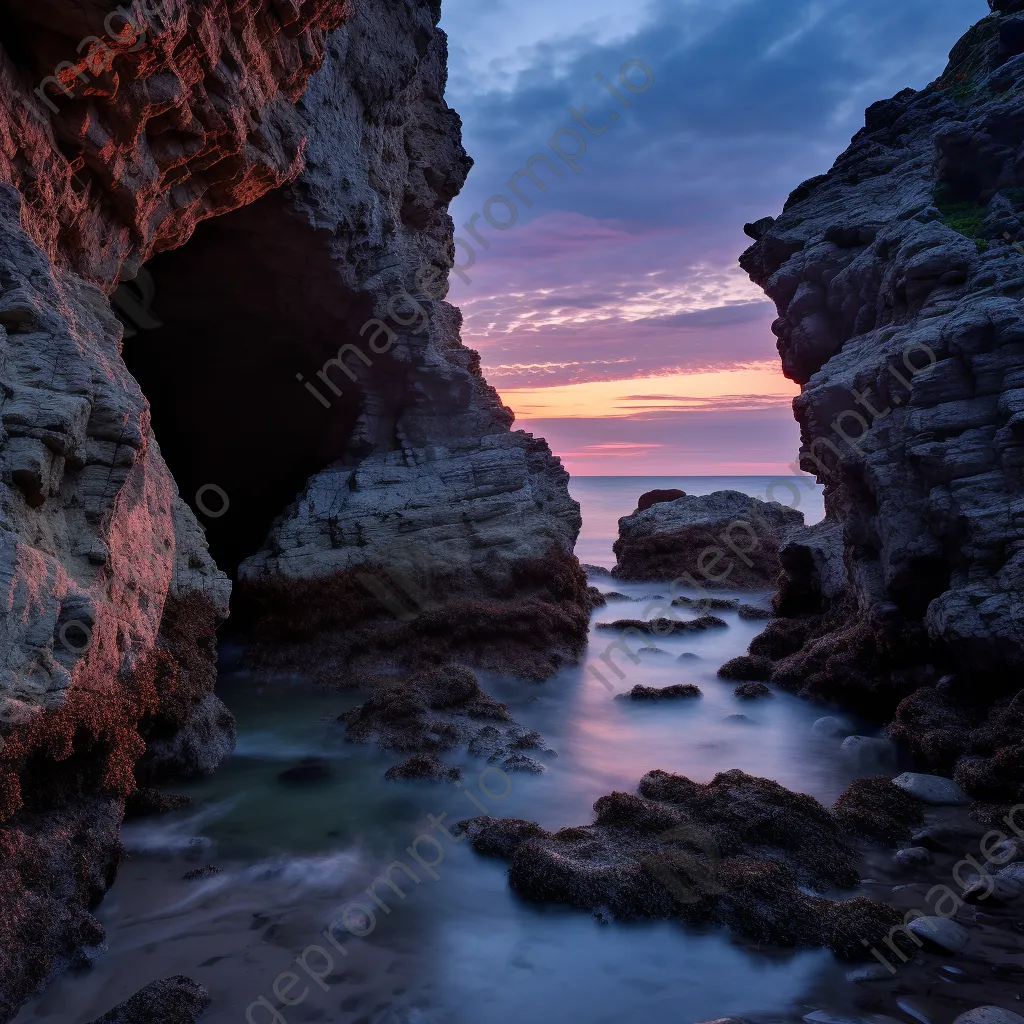 Dusk over coastal caves with calm waters - Image 2