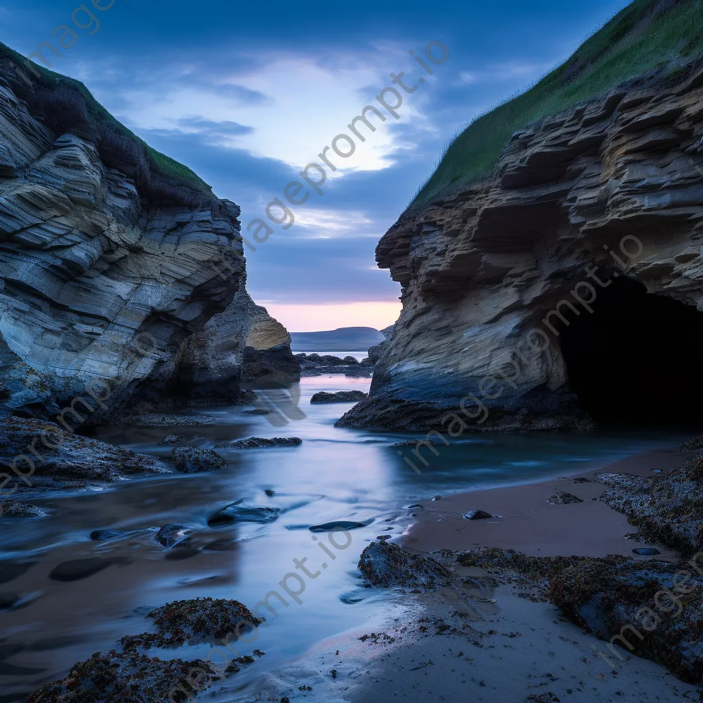 Dusk over coastal caves with calm waters - Image 3