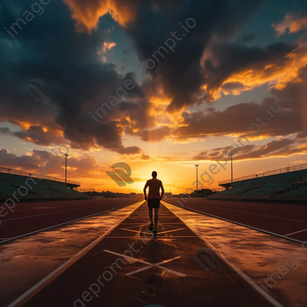 Athlete on track under dramatic sunset clouds - Image 1