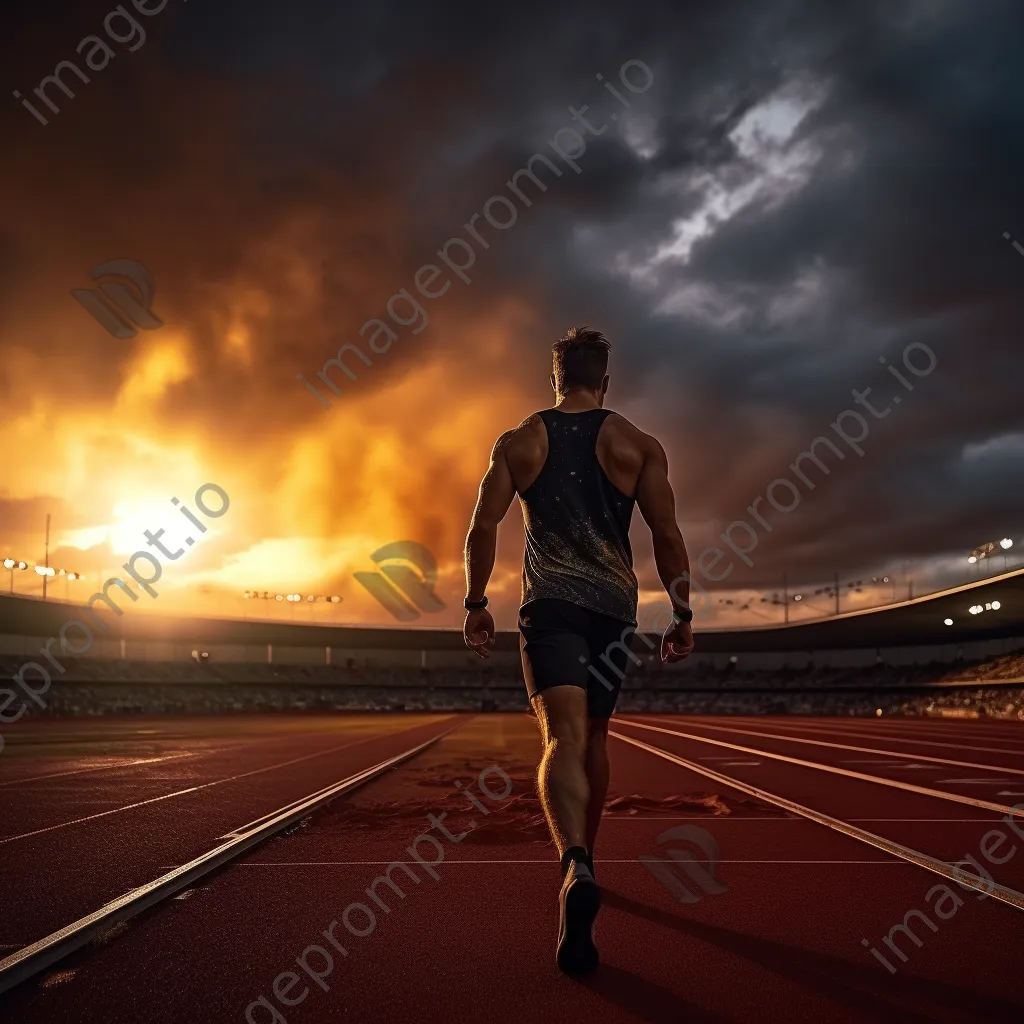 Athlete on track under dramatic sunset clouds - Image 2