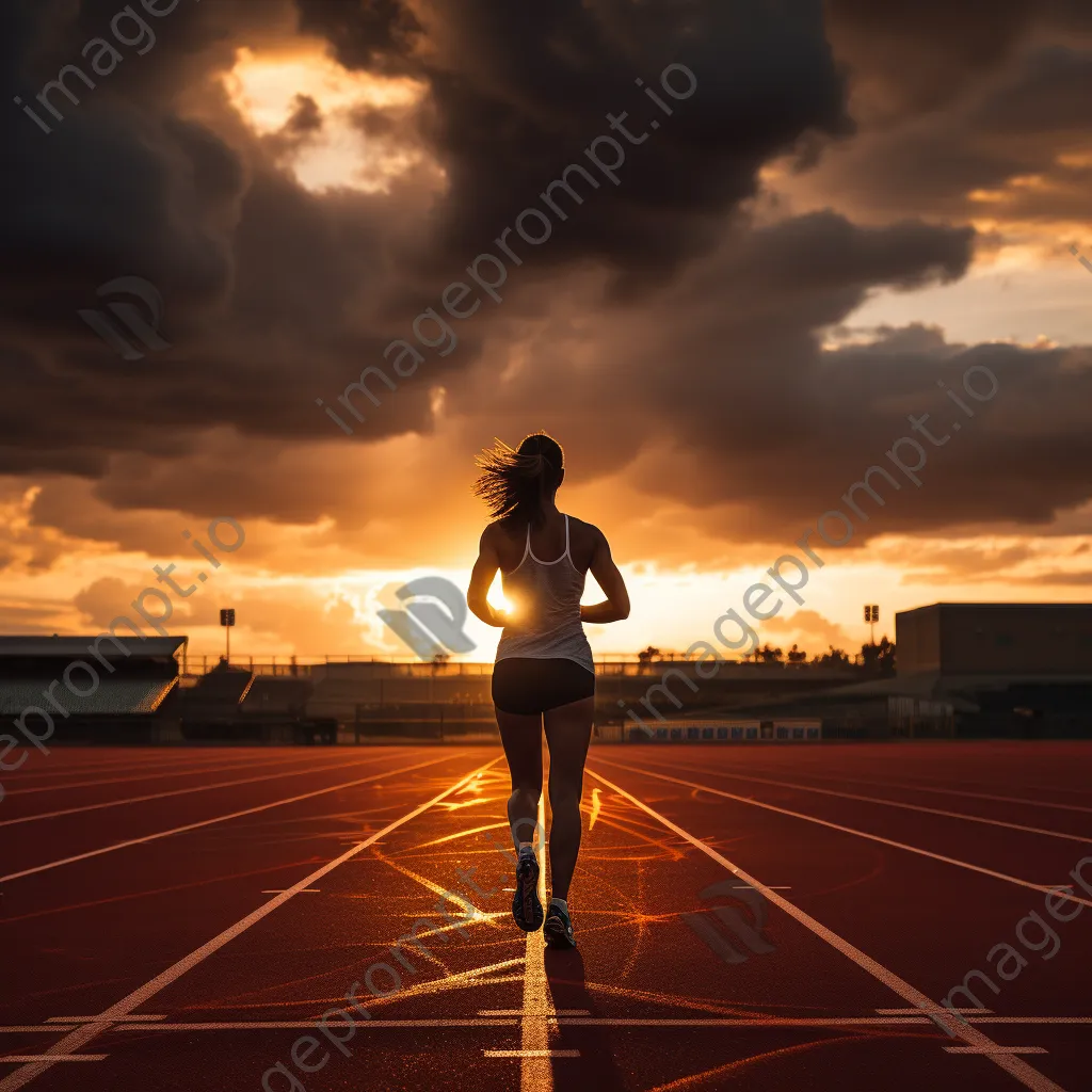 Athlete on track under dramatic sunset clouds - Image 3