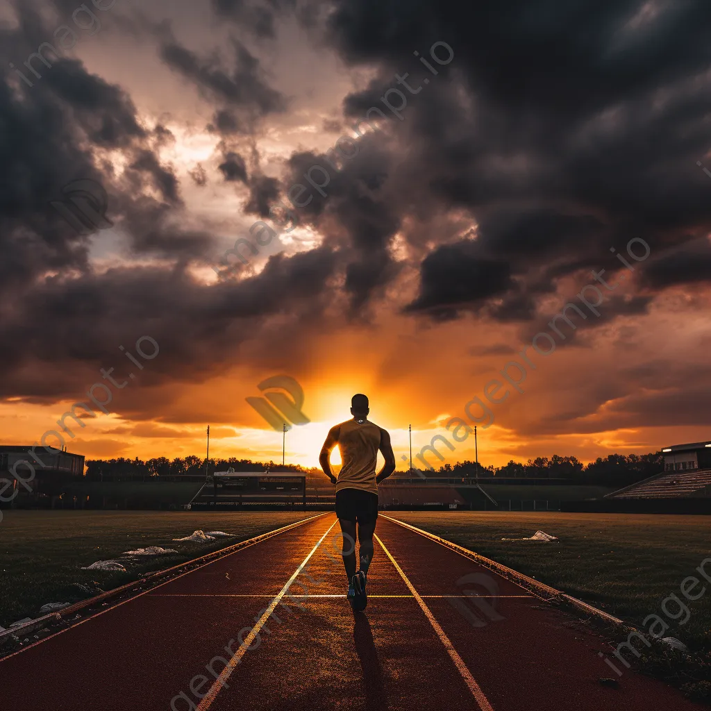 Athlete on track under dramatic sunset clouds - Image 4