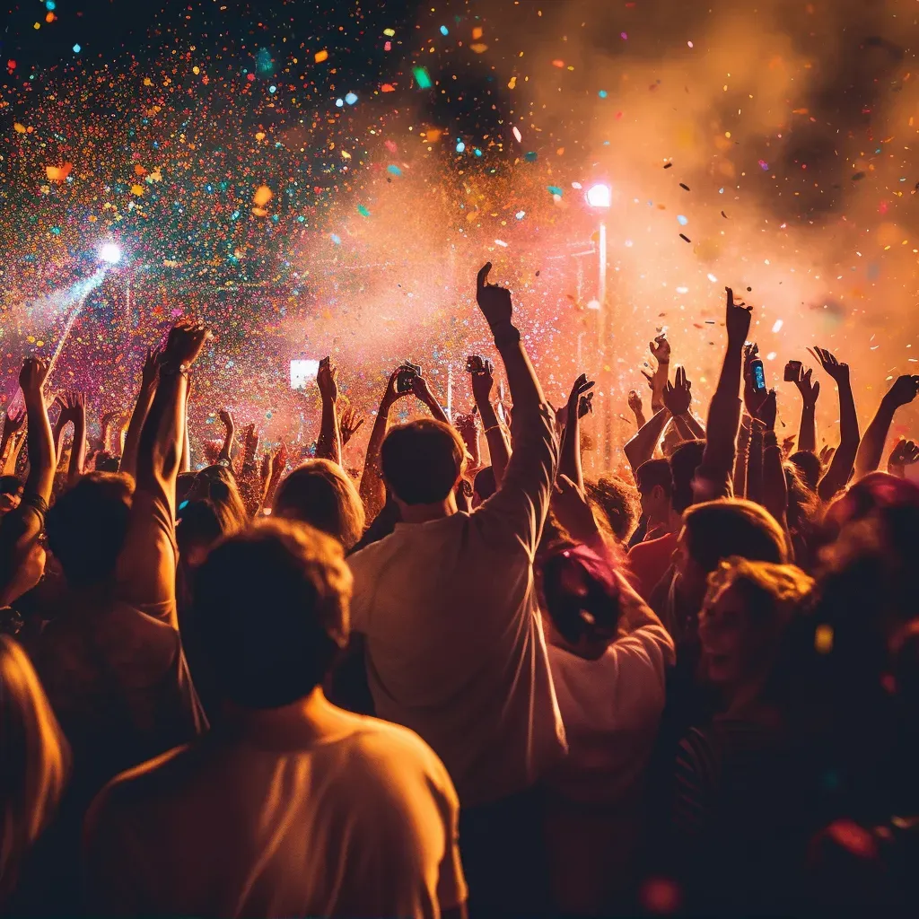 Crowd at music festival dancing under colorful lights - Image 2