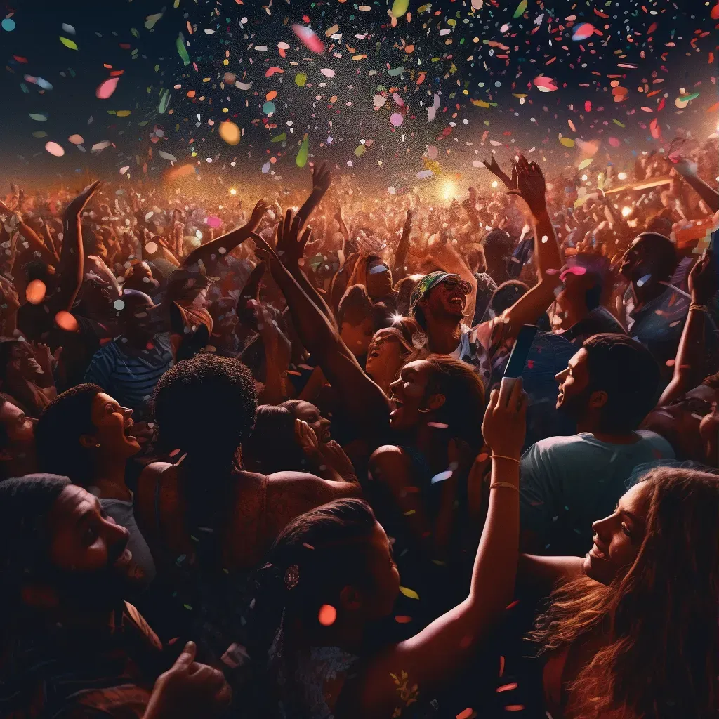 Crowd at music festival dancing under colorful lights - Image 3