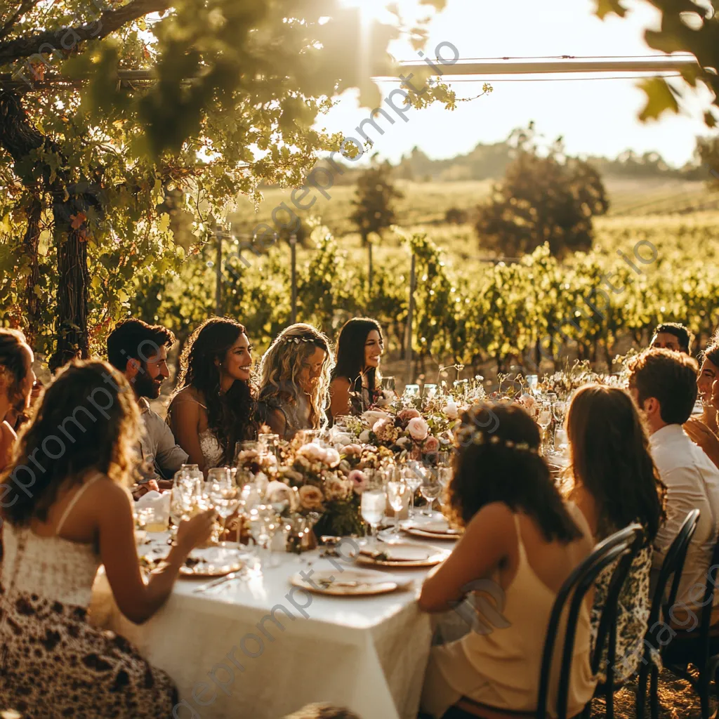 Group of friends celebrating at an elegant vineyard wedding. - Image 3