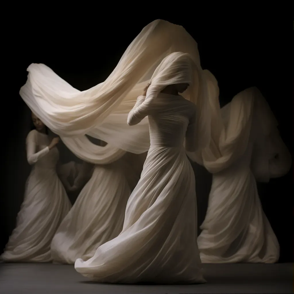 Performance art piece with dancers in flowing fabrics - Image 1