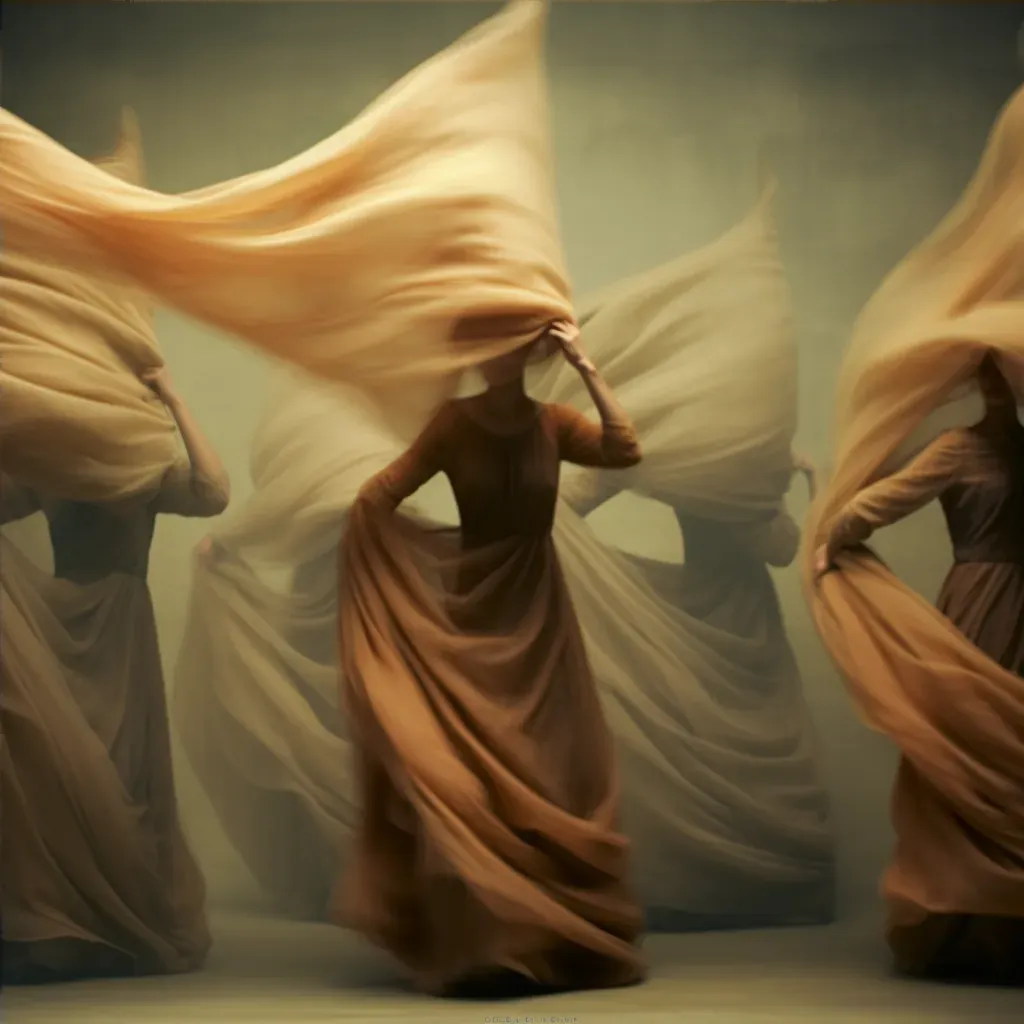 Performance art piece with dancers in flowing fabrics - Image 4