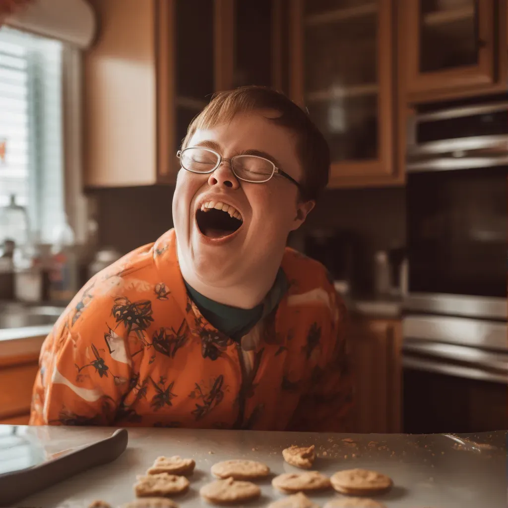 Man with Down syndrome baking cookies in a brightly lit kitchen - Image 1