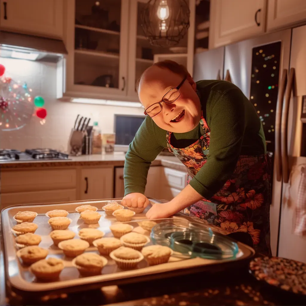 Man with Down syndrome baking cookies in a brightly lit kitchen - Image 2