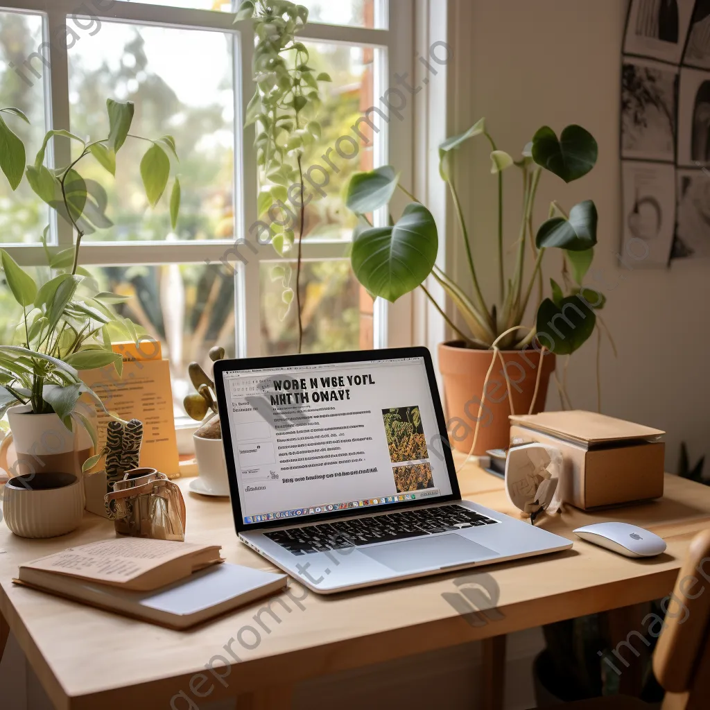 Tranquil home workspace with motivational quotes and plants - Image 1