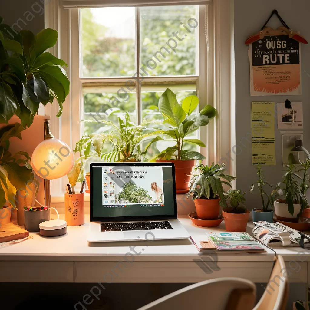 Tranquil home workspace with motivational quotes and plants - Image 2