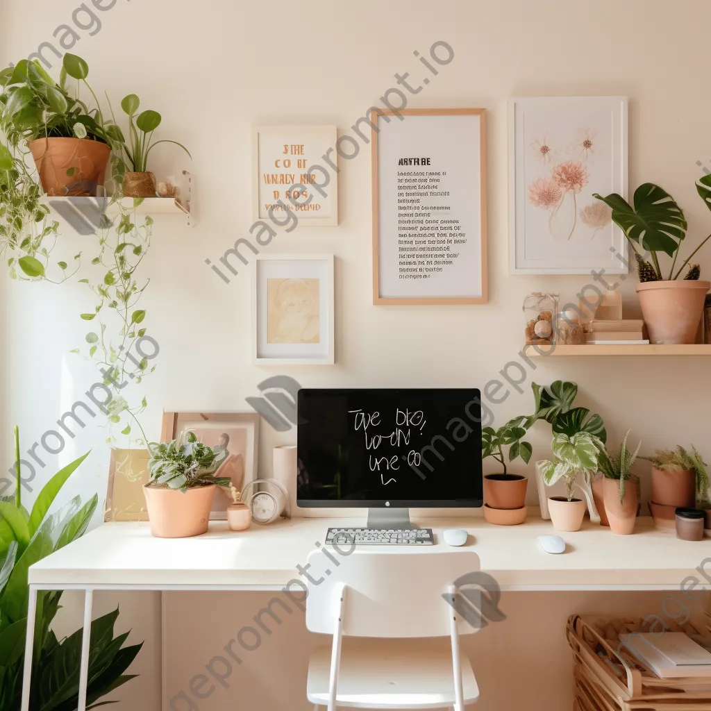 Tranquil home workspace with motivational quotes and plants - Image 3