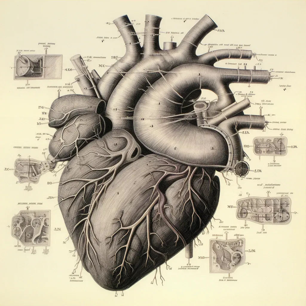 Detailed drawing of human heart