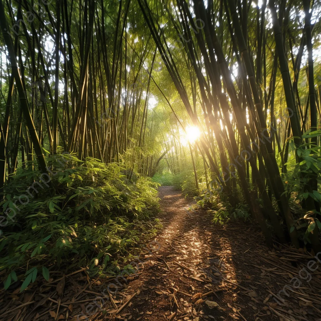 Secluded trail in a bamboo forest with golden sunlight - Image 3