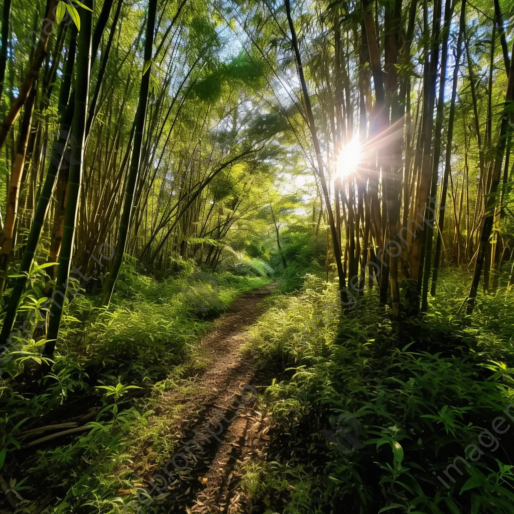 Secluded trail in a bamboo forest with golden sunlight - Image 4