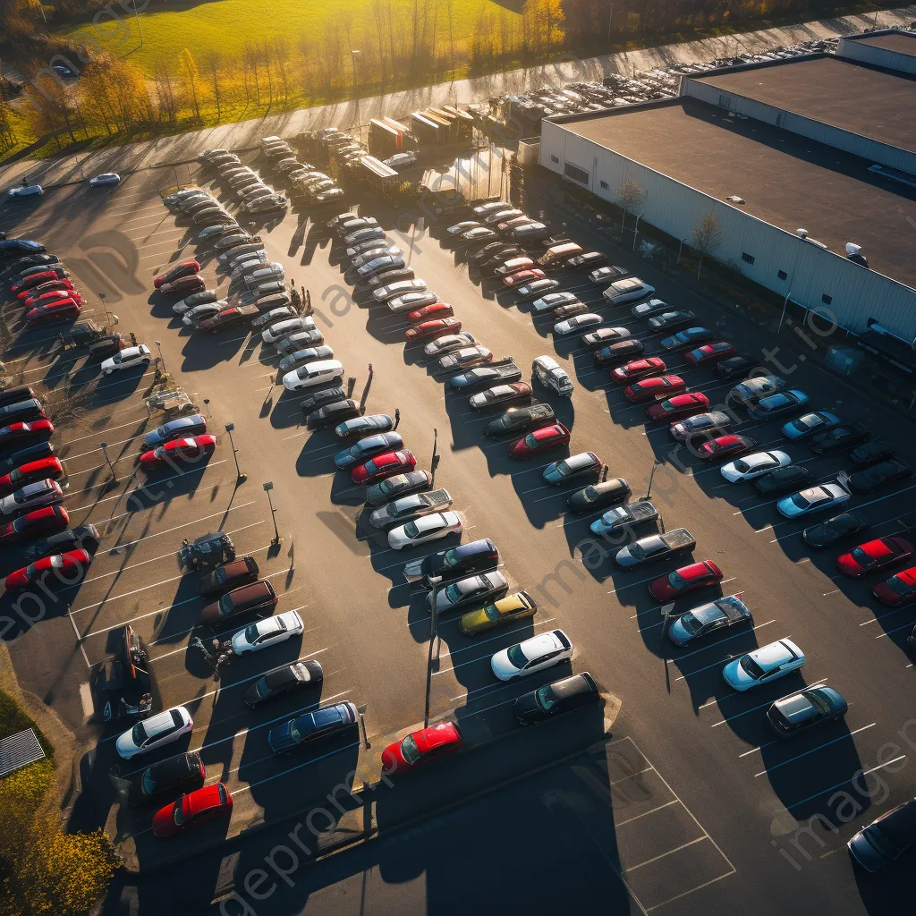 Aerial view of a busy grocery store parking lot with parked cars. - Image 3