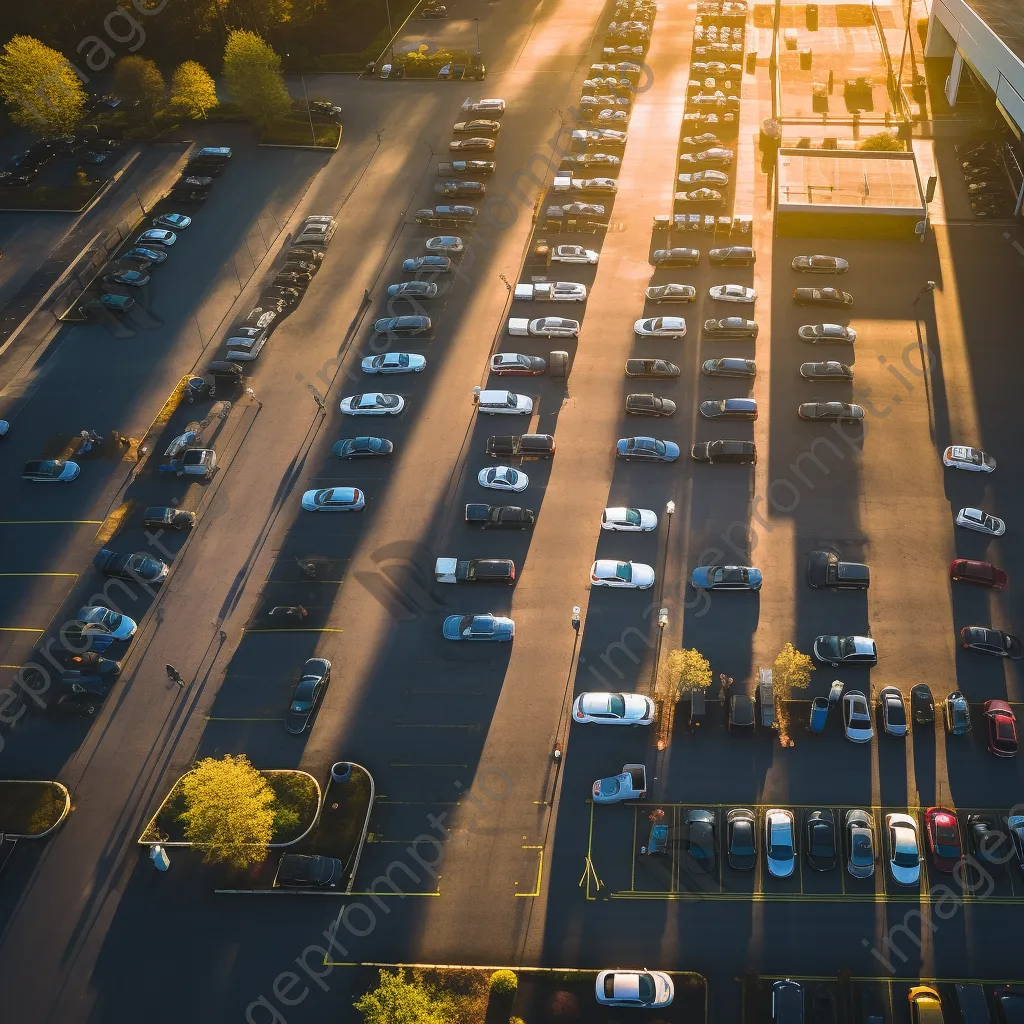 Aerial view of a busy grocery store parking lot with parked cars. - Image 4