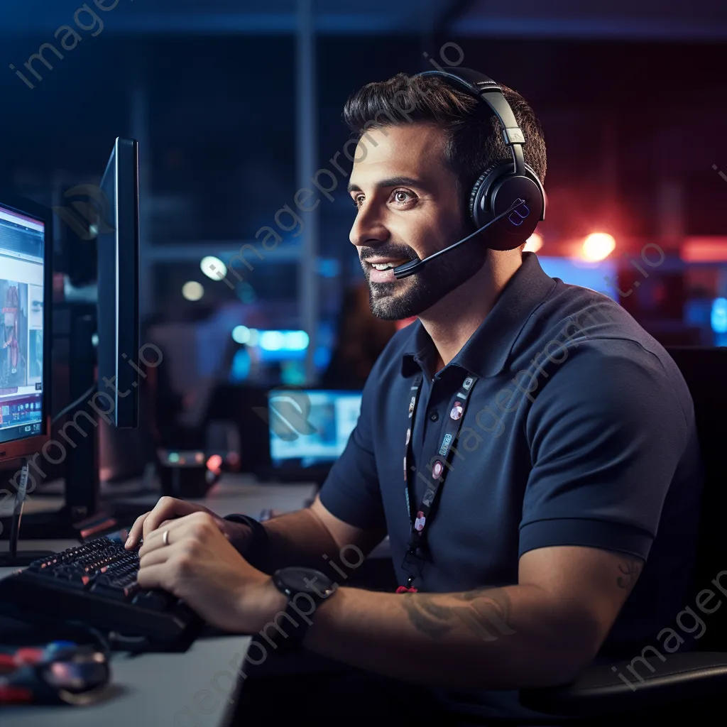 Customer support agent at his workstation with dual monitors - Image 3