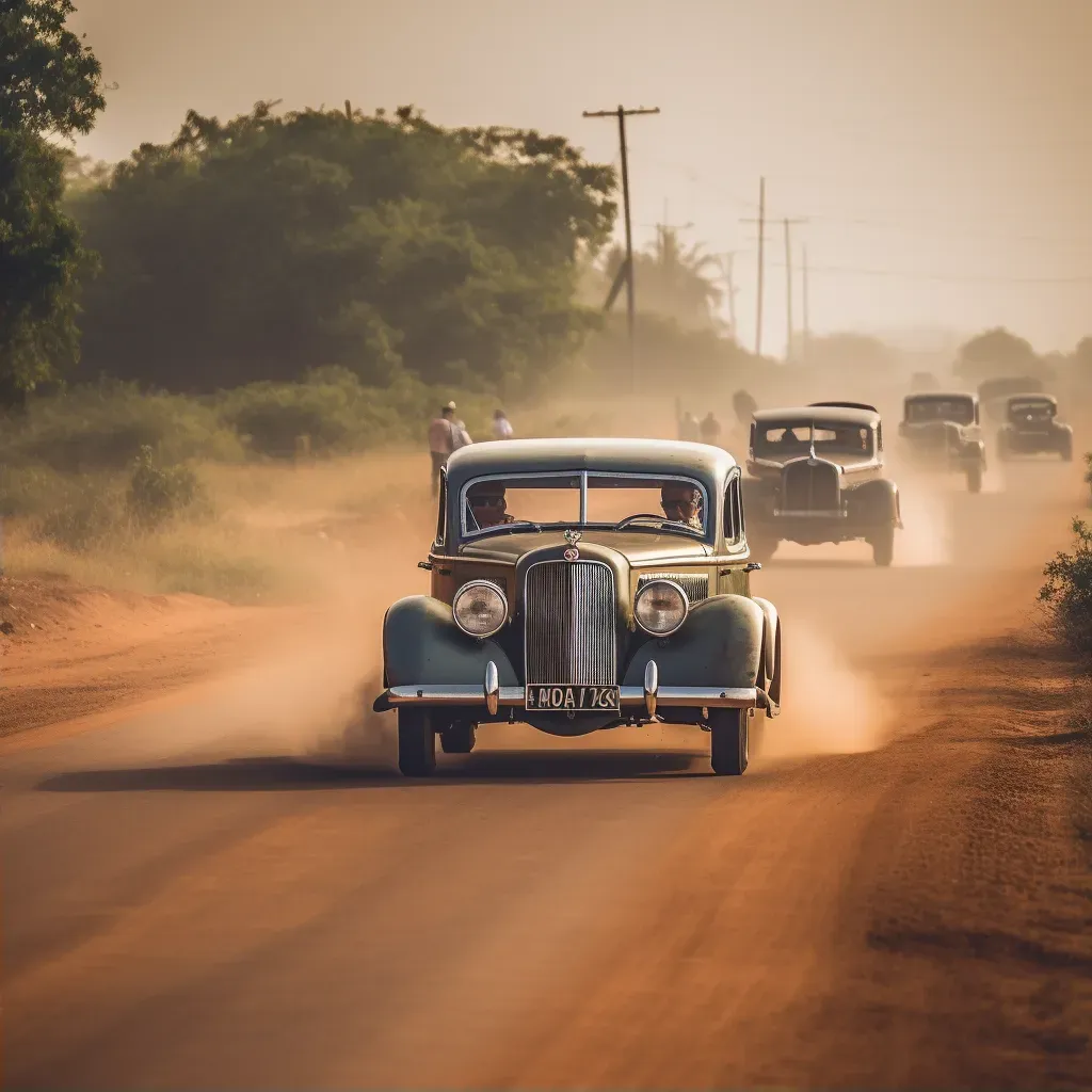 Vintage Car Rally on Dusty Road