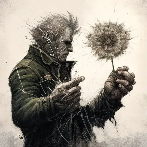 Aged hands holding delicate dandelion with seeds blowing in wind - Image 1