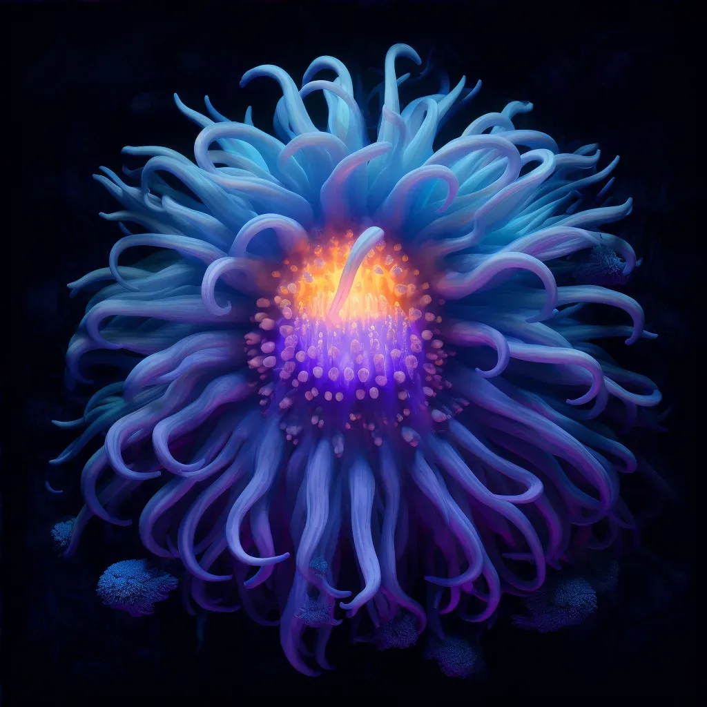 Glowing blue sea anemone in dark deep ocean - Image 4