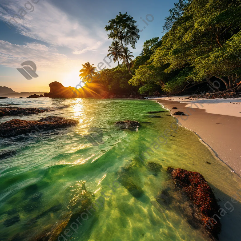 Tropical island with white sand and turquoise waters at sunrise - Image 2