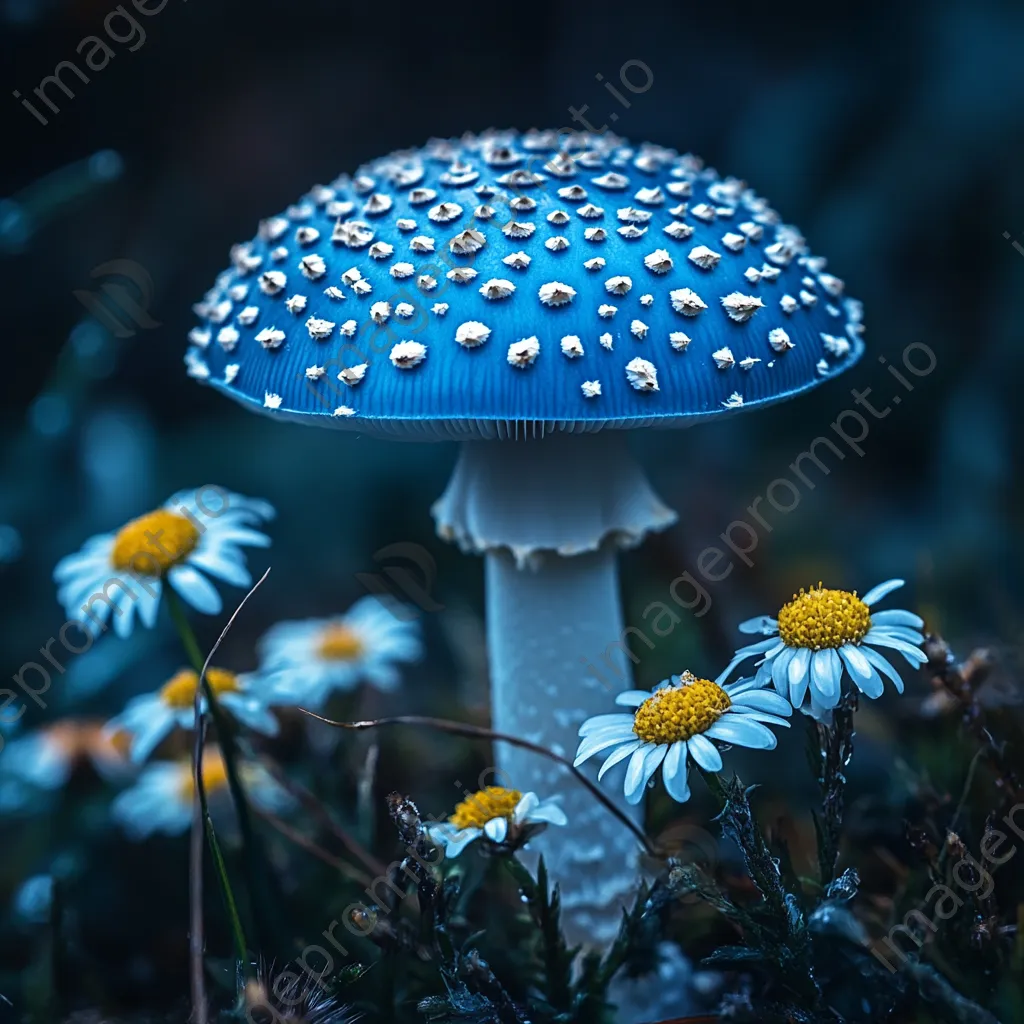 Blue mushroom surrounded by white flowers - Image 4