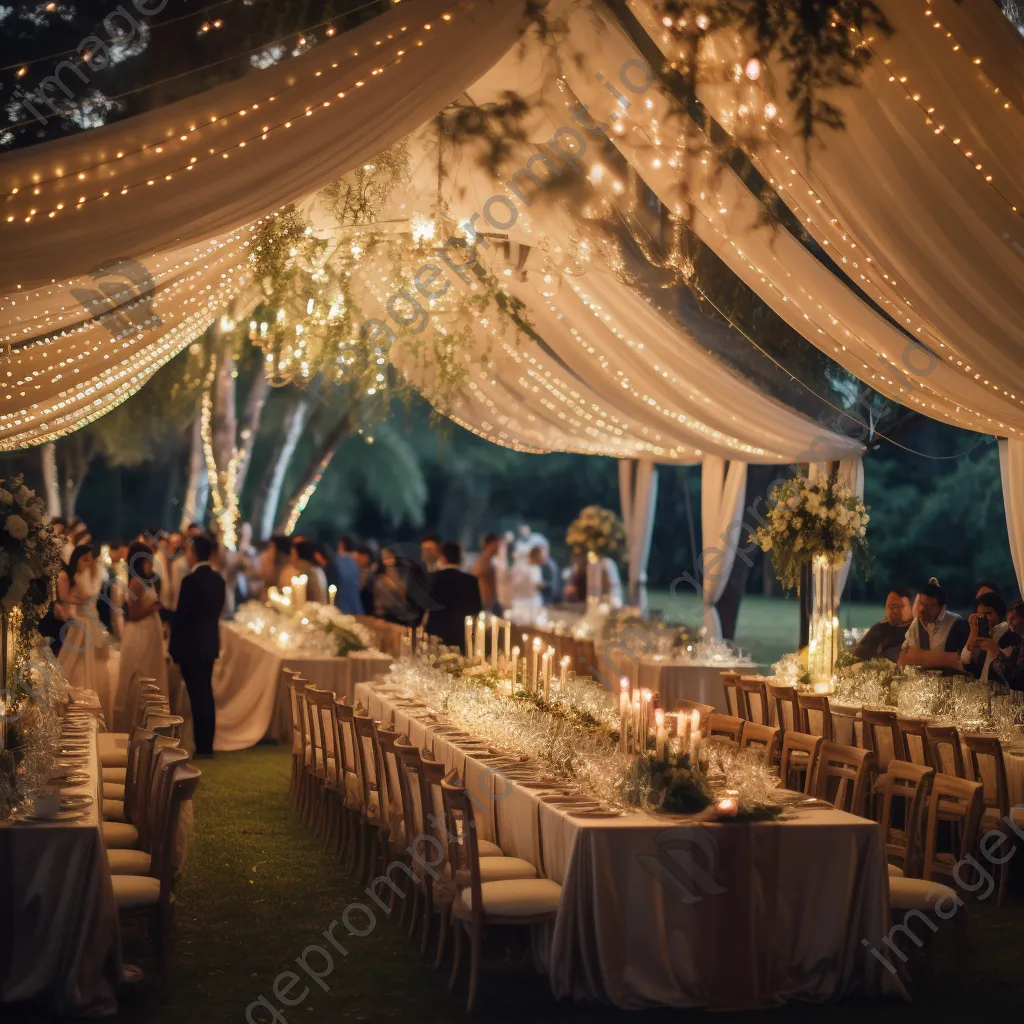 Outdoor wedding reception under a tent - Image 1