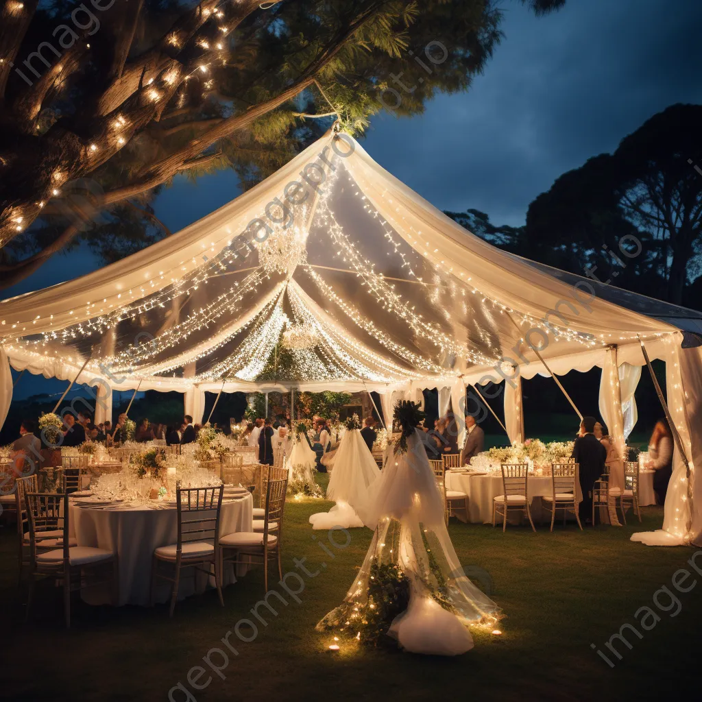 Outdoor wedding reception under a tent - Image 2