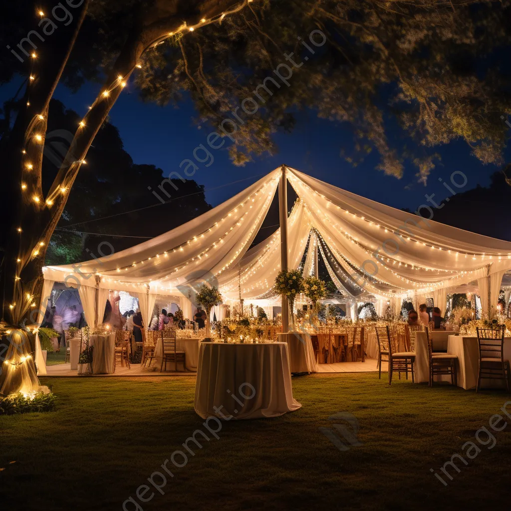 Outdoor wedding reception under a tent - Image 4