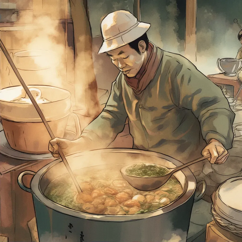 Vietnamese pho vendor at dawn preparing broth - Image 2